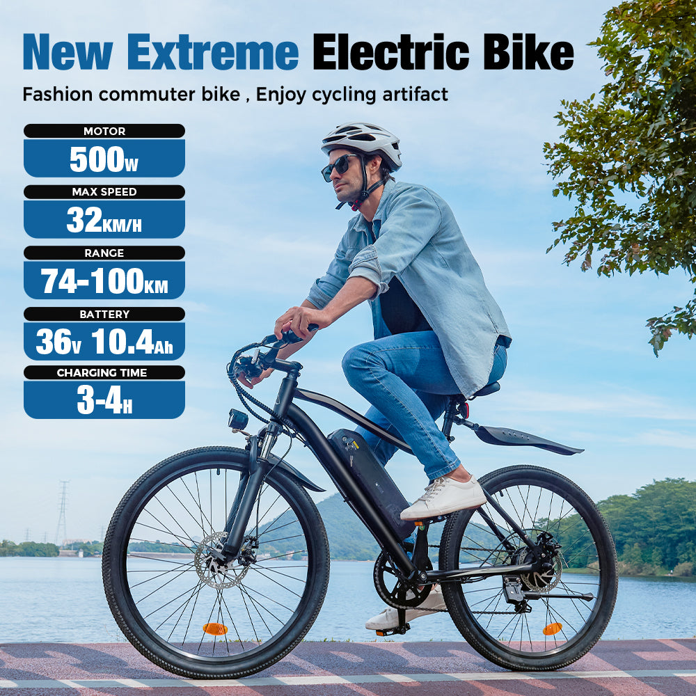 iSinwheel EB3 500W Electric Bicycle for Adults,20MPH 50+ Miles,26" Mountain E-Bike,35-Speed,Commuting Electric Bike UL,Black