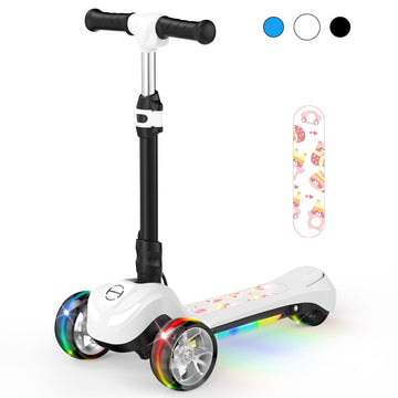 iHoverboard B1 Electric Scooter for Kids Ages 3+, LED Light-up Wheels and Pedal , 70W motor, Foldable and Height Aadjustable Toddler Motorized Scooters, Electric Scooter for Girls/Boys(White)