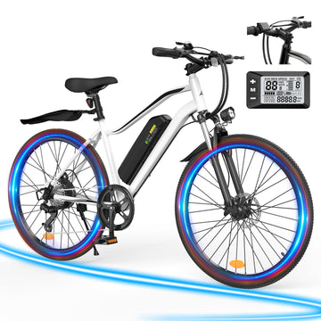 iScooter 750W Electric Bicycles,26" Electric Bike for Adults with 10.8Ah Removable Battery,LCD,Suspension Fork,5 Riding Modes,35 Speed Mountain Ebike,White