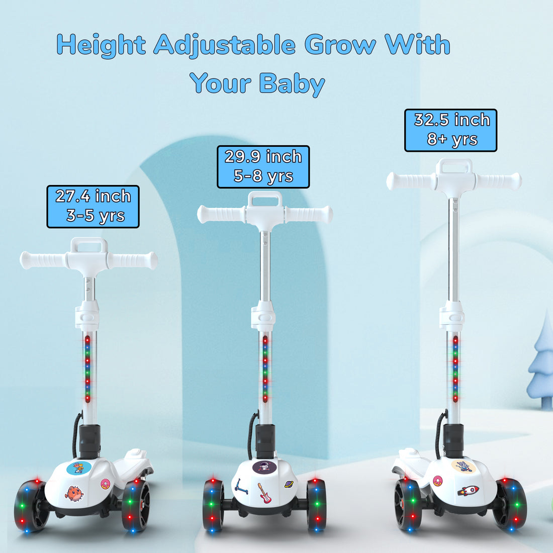 iScooter Electric Scooter for Kids Ages 3-12, Bluetooth Music Speaker, LED Light-up Wheels, Thumb Accelerator, 3 Adjustable Height Toddler Motorized Scooters, Electric Scooter for Girls/Boys