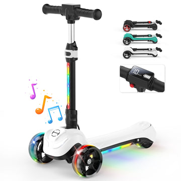 iHoverboard B2 Electric Scooter for Kids Ages 3+, LED Light-up Wheels and Pedal , 100W motor, Foldable and Height Aadjustable Toddler Motorized Scooters, Electric Scooter for Girls/Boys(White)