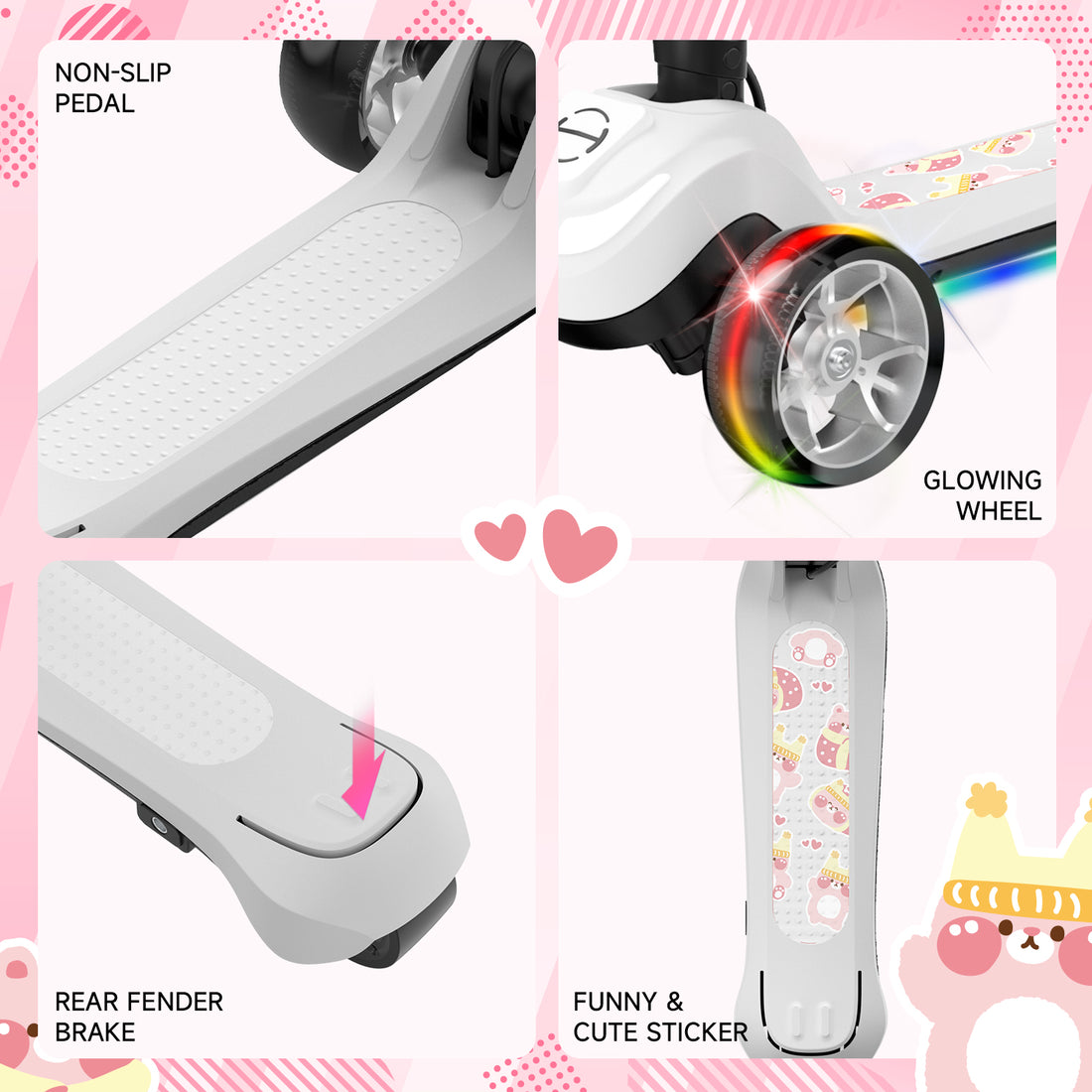 iHoverboard B1 Electric Scooter for Kids Ages 3+, LED Light-up Wheels and Pedal , 70W motor, Foldable and Height Aadjustable Toddler Motorized Scooters, Electric Scooter for Girls/Boys(White)