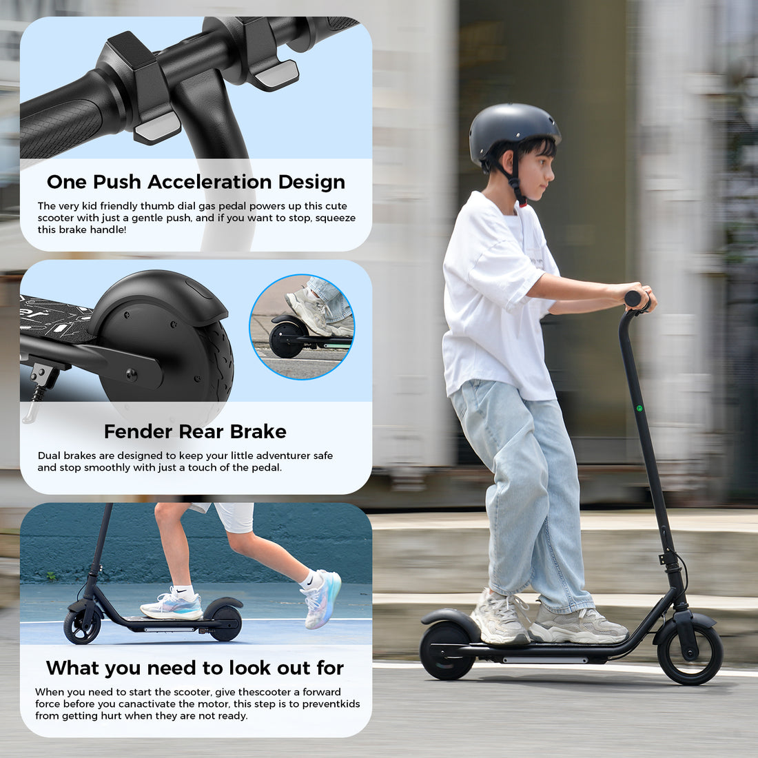 iScooter Electric Scooter for Teens Kids 6-10, 150W Kids Escooter with Pedal Breathing Light & 6 / 10 MPH for Boys Girls Black