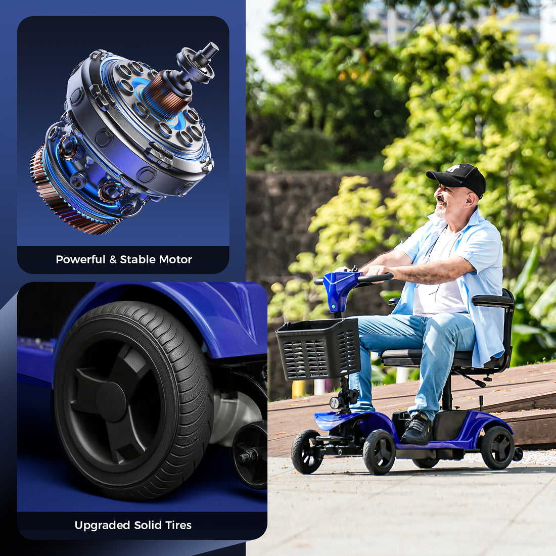 iScooter 4 Wheel Mobility Scooter for Seniors, Wider Seats & Foldale Electric Wheelchair Device for Travel, Upgraded for Superior Performance, Blue