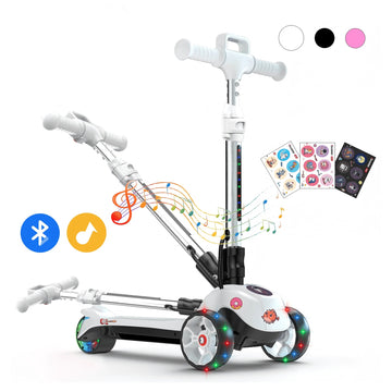 iScooter Electric Scooter for Kids Ages 3-12, Bluetooth Music Speaker, LED Light-up Wheels, Thumb Accelerator, 3 Adjustable Height Toddler Motorized Scooters, Electric Scooter for Girls/Boys