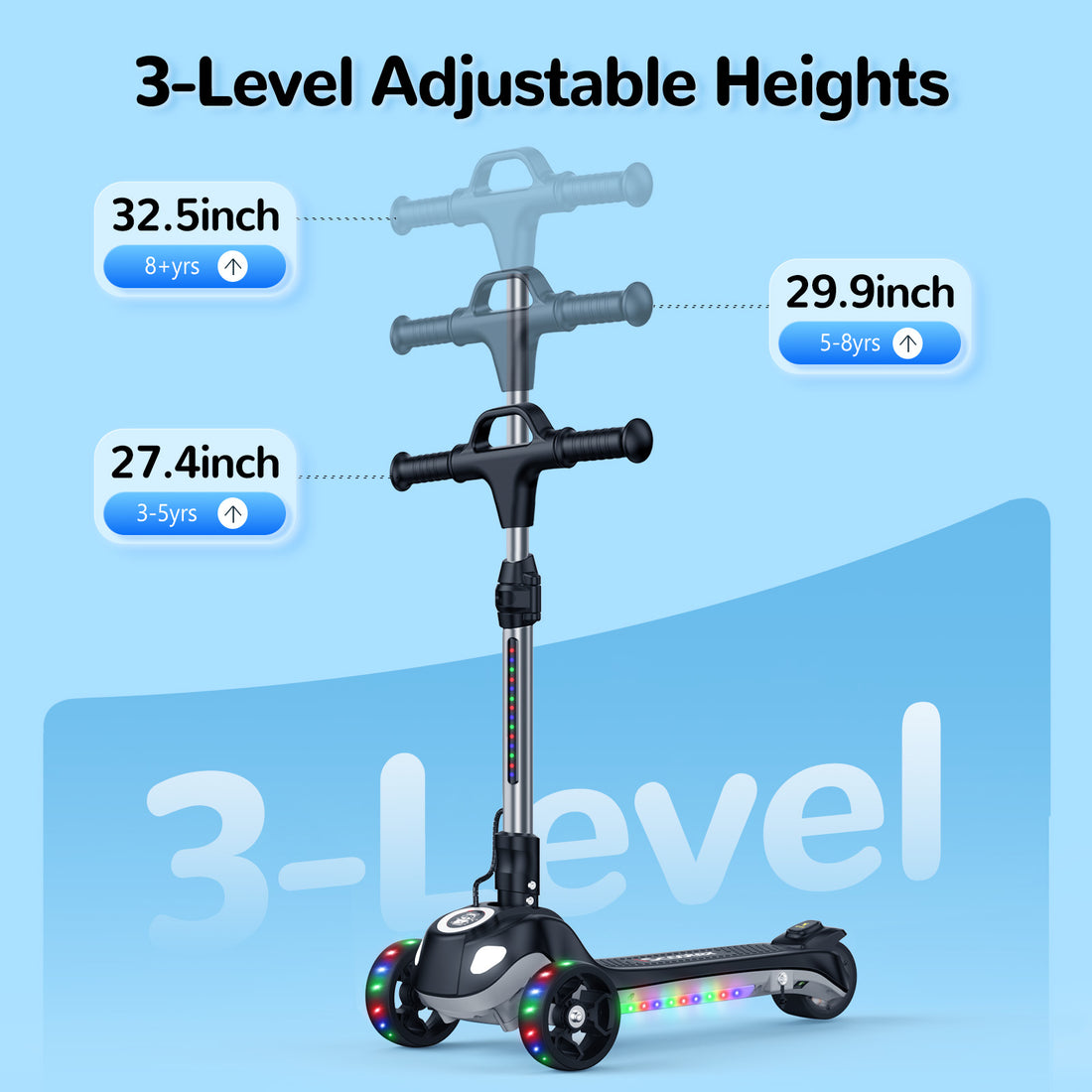 IK2pro Electric Scooter For Kids 3-8, 70W Motor & 6 MPH Max Folding Kids' Scooter, 13+ Miles Long Range & 2-Speed Mode E-Scooter, Colorful Glowing Wheels, Adjustable Height, Ideal Gifts For Boys Girls