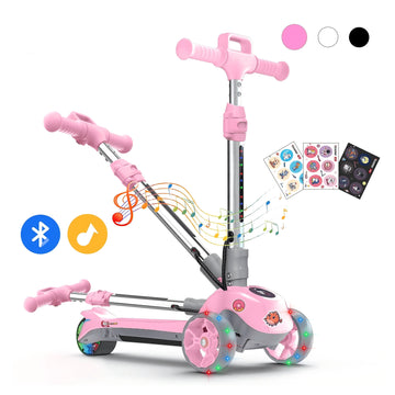 iScooter Electric Scooter for Kids Ages 3-12, Bluetooth Music Speaker, LED Light-up Wheels, Thumb Accelerator, 3 Adjustable Height Toddler Motorized Scooters, Electric Scooter for Girls/Boys