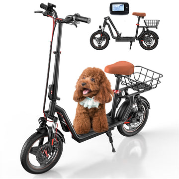 iScooter Electric Scooter with Seat, 34 Miles Range & 21 Mph Top Speed Adult Electric Scooter, 14" Pneumatic Tire and Adjustable Seat, Dual Suspensions Commuting Scooter for Adults with Basket