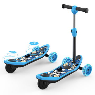isinwheel Kid 3 Wheels Electric Scooter, Height Adjustable Foldable Kick Scooter for Kids Ages 3-12 with Flashing Wheels for Boys Girls Blue
