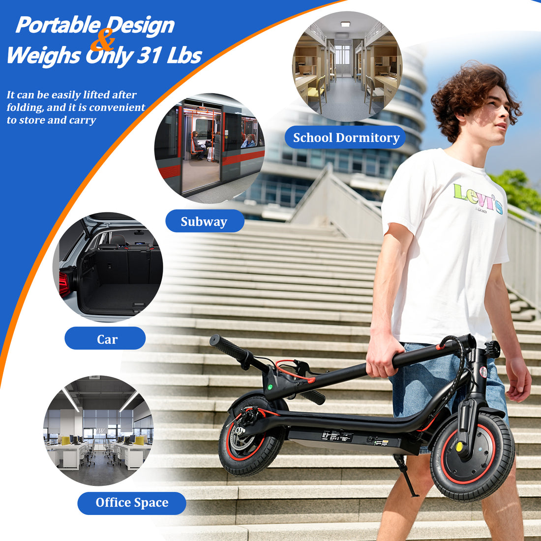 500W Electric Scooter - 10" Tires, Up to 22 MPH & 23 Miles, 3 Speed Modes Foldable Commuter Electric Scooter for Adults