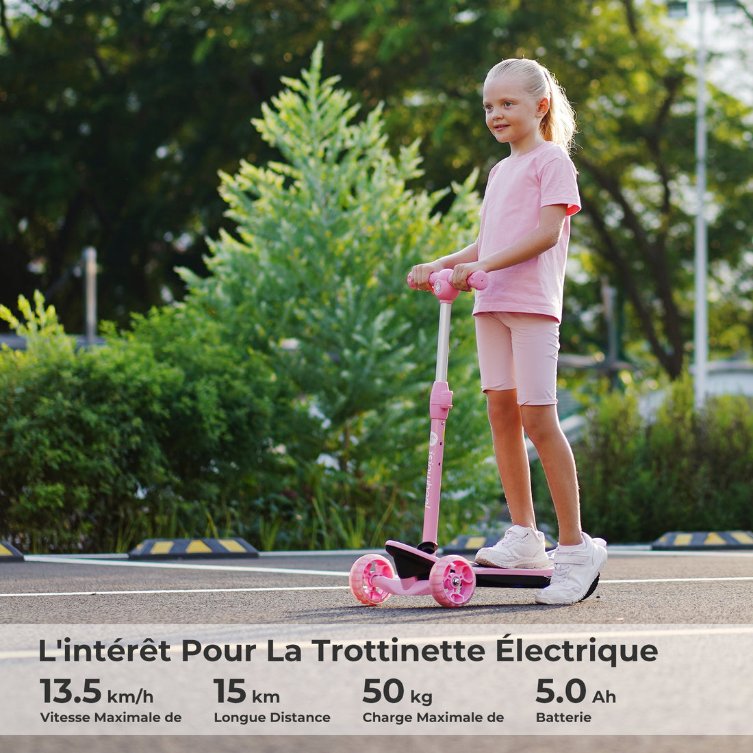 isinwheel Kid 3 Wheels Electric Scooter, Height Adjustable Foldable Kick Scooter for Kids Ages 3-12 with Flashing Wheels for Boys Girls Pink