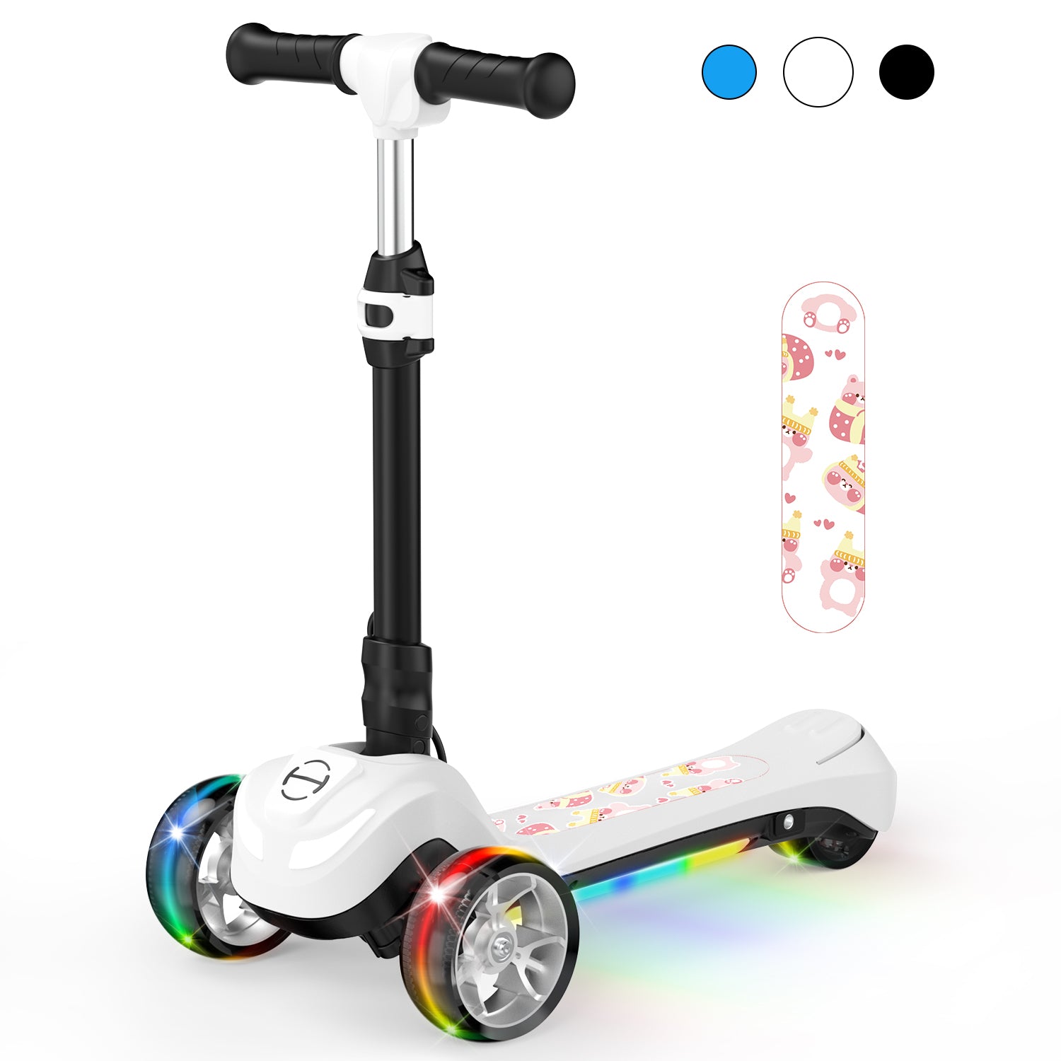 iHoverboard B1 Electric Scooter for Kids Ages 3+, LED Light-up Wheels and Pedal , 70W motor, Foldable and Height Aadjustable Toddler Motorized Scooters, Electric Scooter for Girls/Boys(White)
