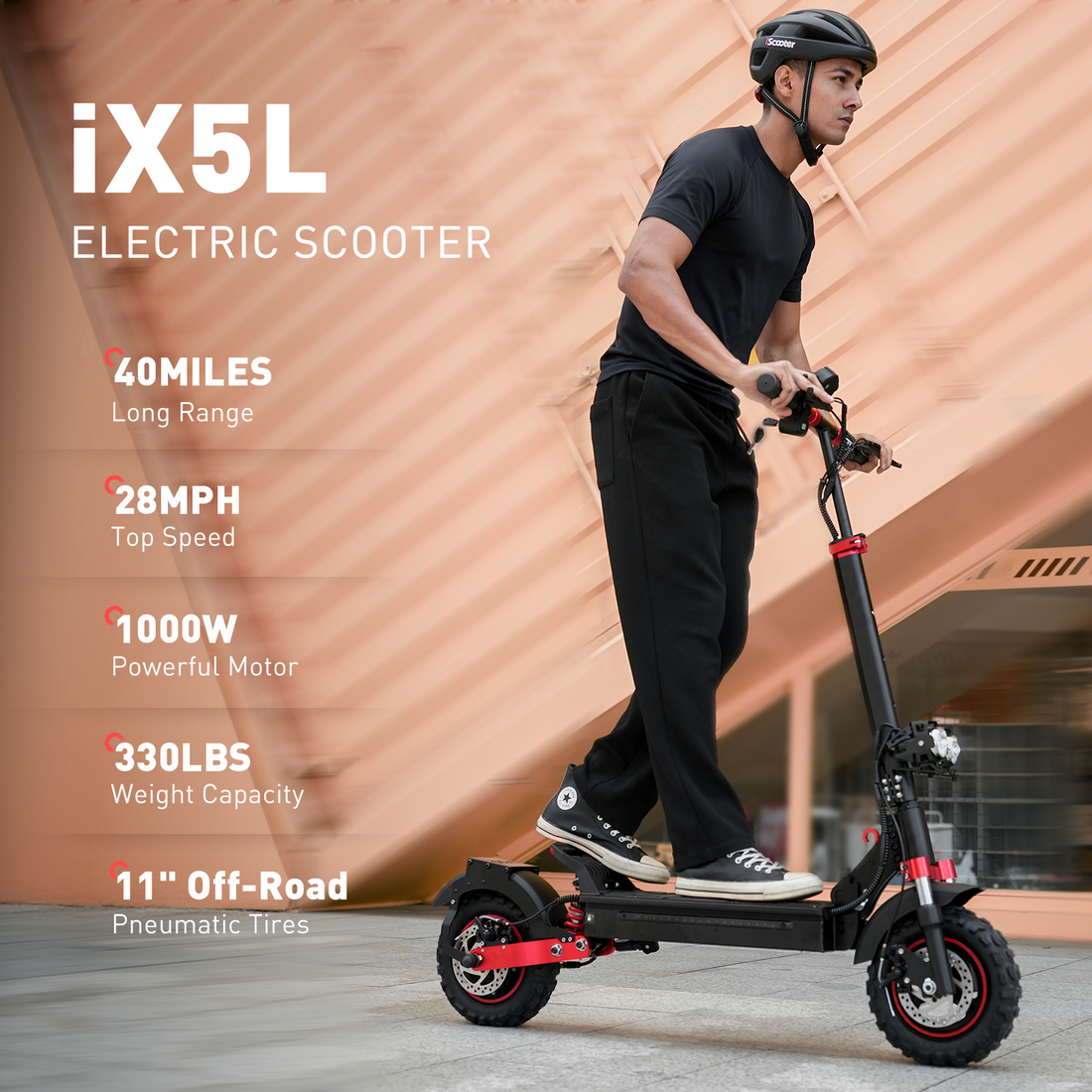 iScooter Electric Scooter, 28 MPH Top Speed & 40 Miles Long Range E Scooter, 11" Off-Road Pneumatic Tire Scooter for Adults with Turn Signals, Double Braking Systems and Storage Bag