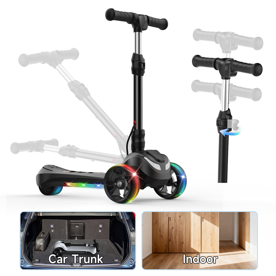 iScooter Electric Scooter for Kids 3-6, Light-Up Wheels & Pedal, Thumb Accelerator, Adjustable Height Toddler Motorized Scooters, 3-Wheels Escooter for Boys Girls