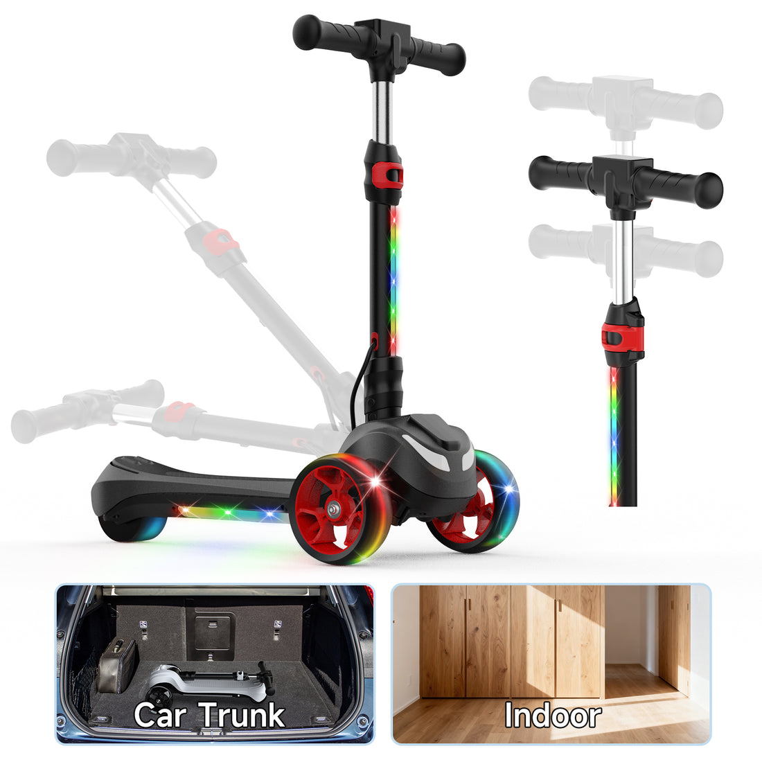 iScooter Electric Scooter for Kids 3-6, Bluetooth Music Speaker, Light-Up Wheels & Pedal, Thumb Accelerator, Adjustable Height, 3-Wheels Toddler Motorized Scooters for Boys Girls