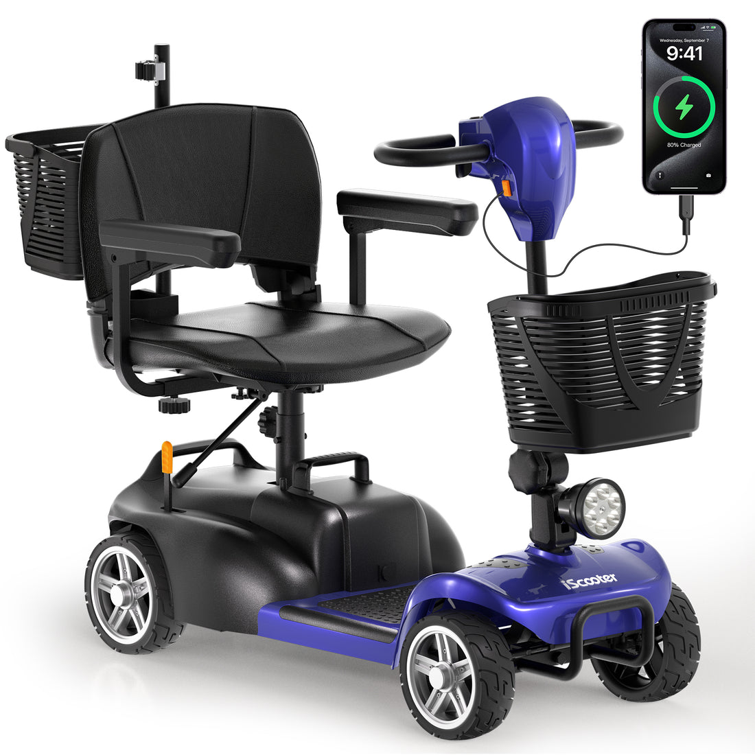 iScooter X02 Pro Mobility Scooter, 40Miles Long Range with Extra Batteries, 4 Wheels Electric Mobility Scooter for Seniors & Adults, Electric Wheelchair 300lbs, Dual Baskets, Crutch Holder, USB Port