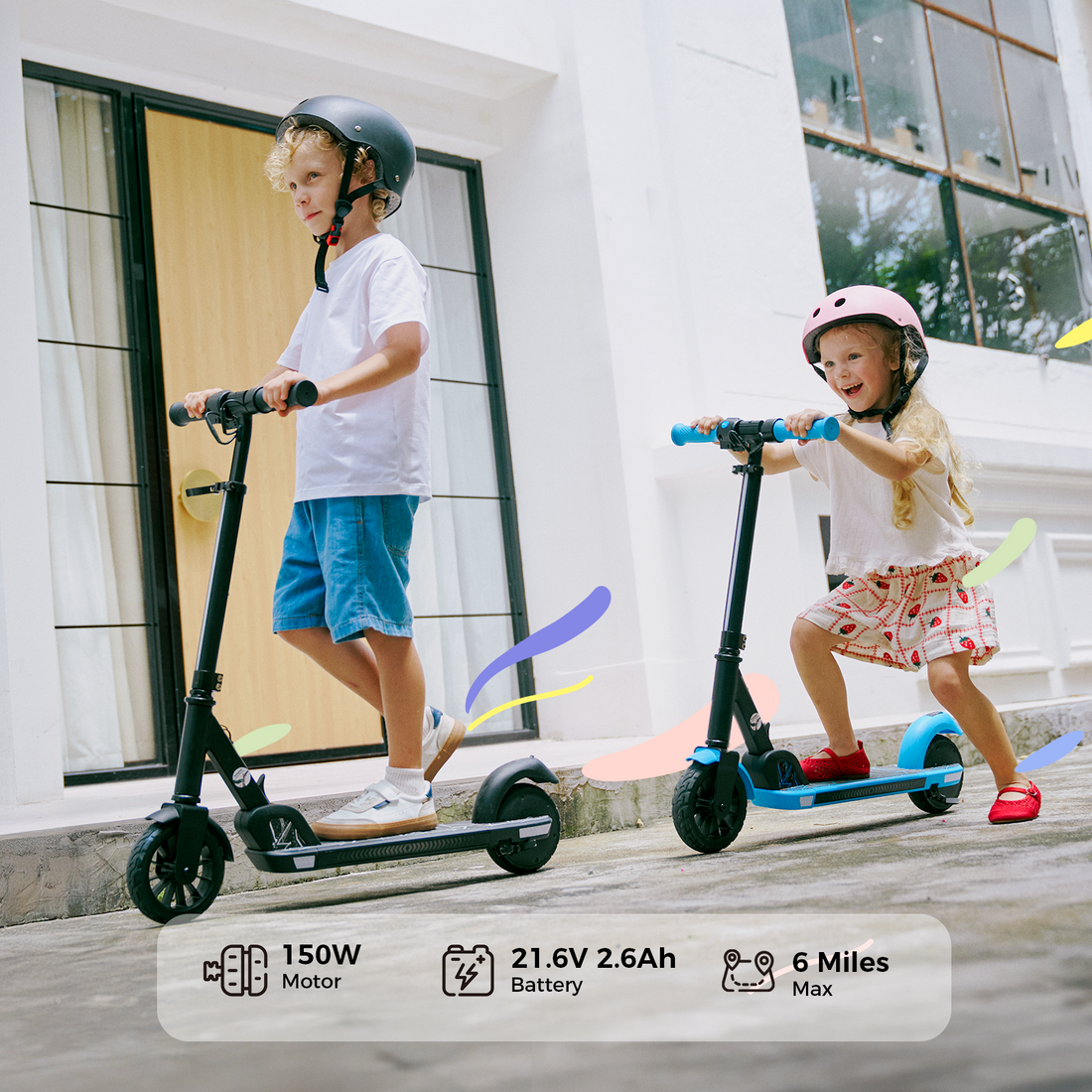 iScooter Electric Scooter for Kids 6-12, Max 10mph & 6mi Range, 150W Foldable Escooter with 3-Lighting Effects, Dual Braking & Bluetooth, Kids Scooter for Teens Black