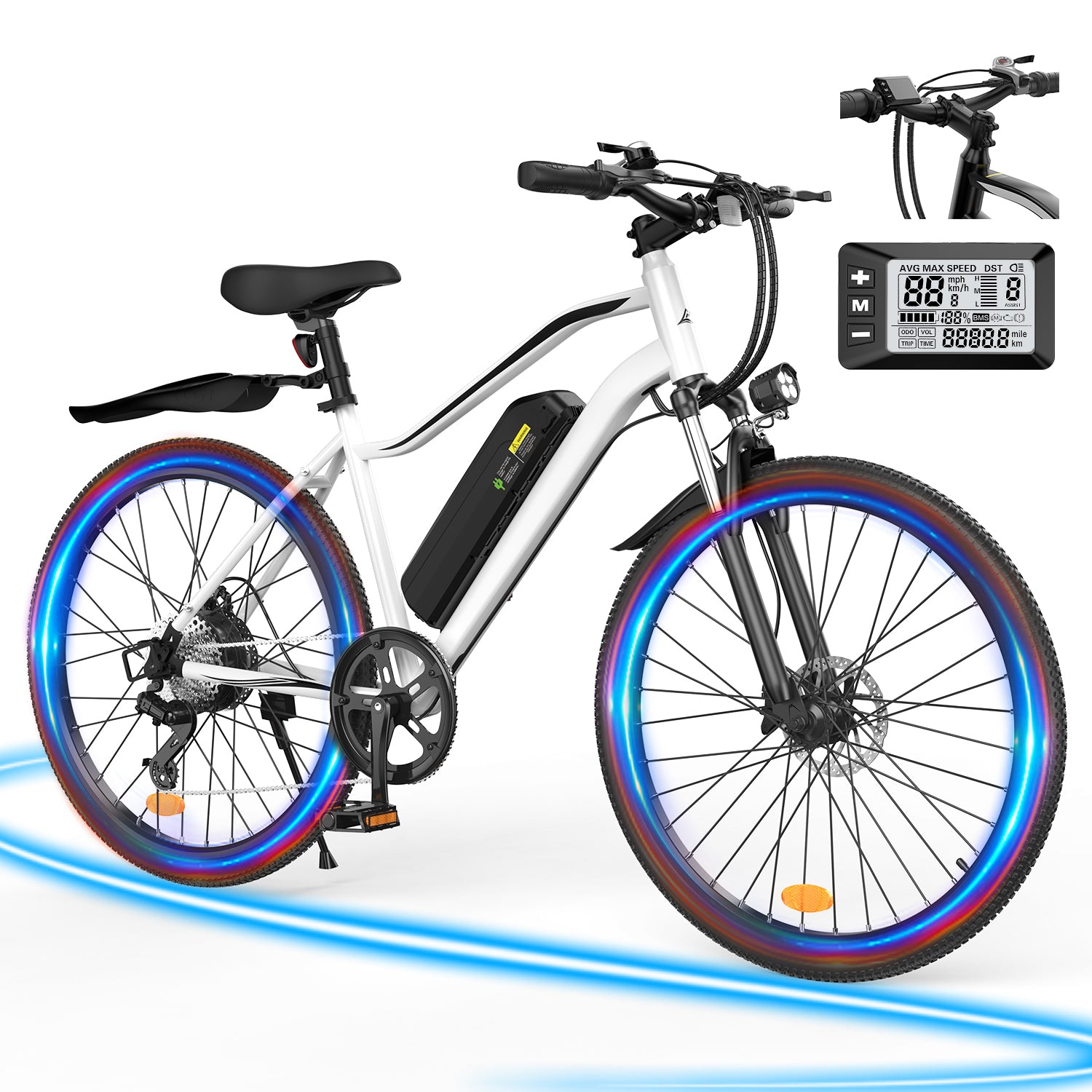 iScooter 750W Electric Bicycles,26" Electric Bike for Adults with 10.8Ah Removable Battery,LCD,Suspension Fork,5 Riding Modes,35 Speed Mountain Ebike,White