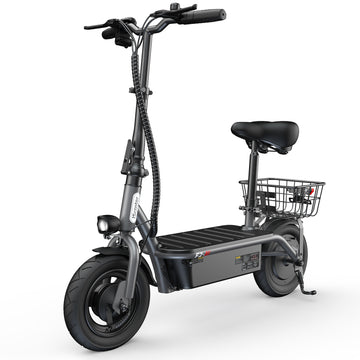 iScooter F2 Electric Scooter With Seat ,500w Motor,Up To 19 MPH And 18 Miles Long-Range,10 ″ Tires Foldable Escooter With Basket ,Suitable For Students,Commuters,Seniors,Silver Grey