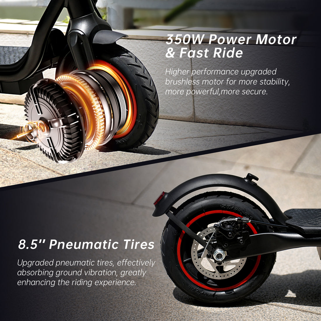 Ultra Electric Scooters for Adult, 19 Mph Max 21 Miles Range Portable Folding Commuting Escooter, 350W Smart Escooter with 8.5'' Pneumatic Tires & Double Braking System