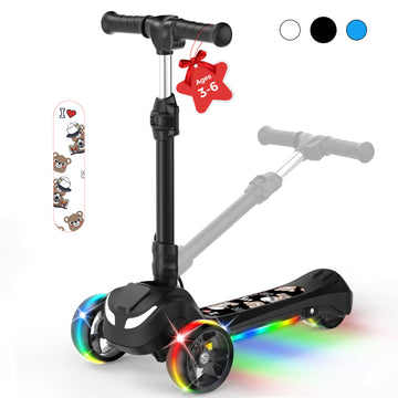 iScooter Electric Scooter for Kids 3+, 3-Wheels 70W Motor Escooter & Light-Up Wheels and Pedal, Foldable & Height Adjustable Toddler Motorized Scooters, E-Scooter for Girls Boys(Black)