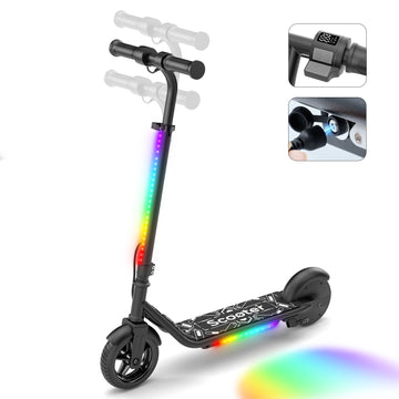 iScooter Electric Scooter Kids Teens 6-12, Up to 9KM Miles 10 MPH MAX, Kids Escooter with 3-Speed & 3-Modes of Lighting, Dual Breaking & Adjustable Height E-Scooter for Boys Girls Black