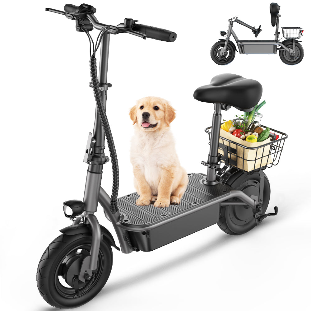 iSinwheel F2 500W Foldable Electric Scooter with Seat for Teen Adults,10 Inch Commuter Escooter with Basket & Wide pedals - Up to 18 Miles 19 Mph