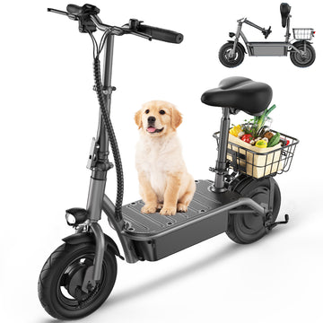 iSinwheel F2 500W Foldable Electric Scooter with Seat for Teen Adults,10 Inch Commuter Escooter with Basket & Wide pedals - Up to 18 Miles 19 Mph