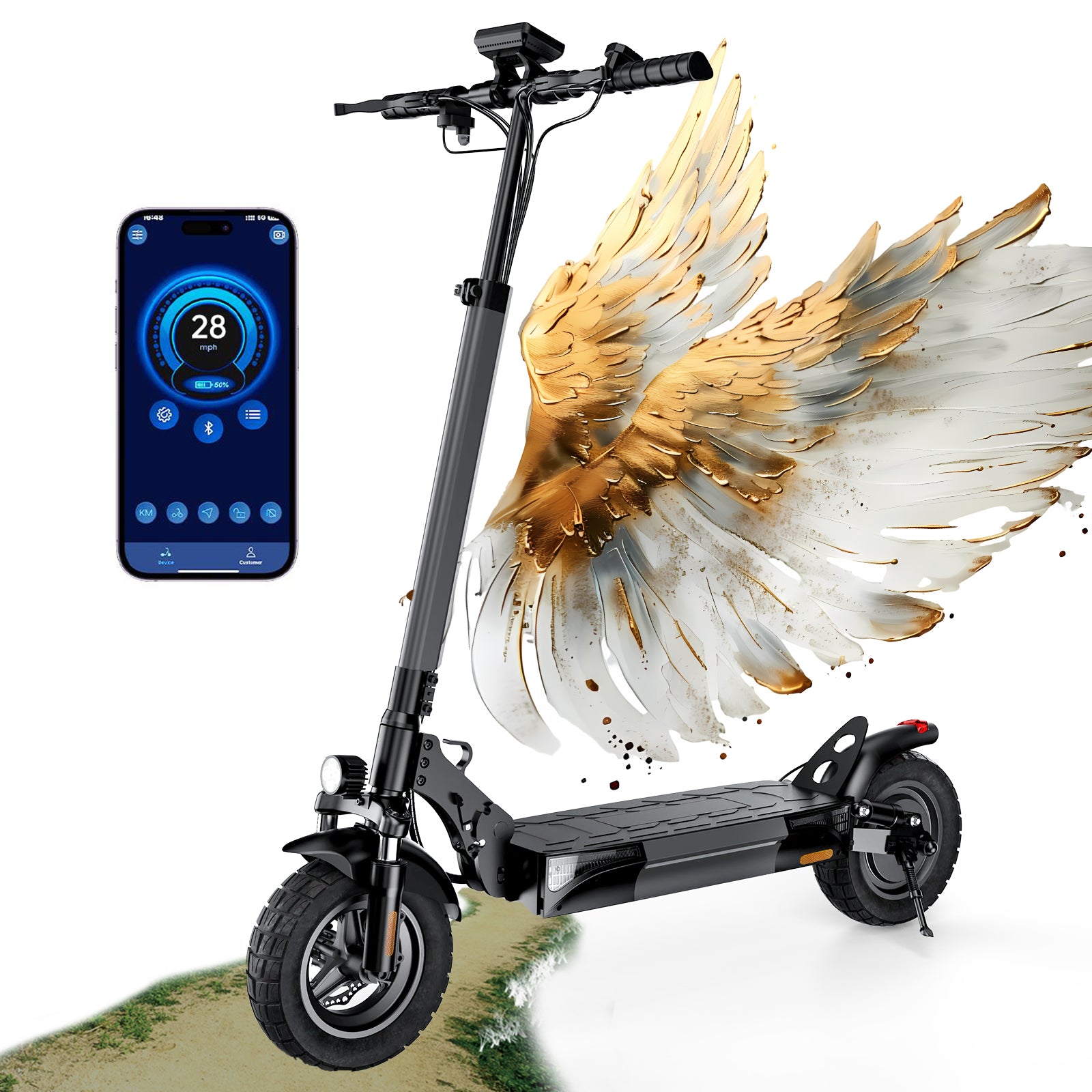 iSinwheel 1000W Electric Scooter,10" Foldable Off-road Trails Electric Scooter for Adults with 48V 13Ah 672Wh Battery,28 mph,45km Range,APP