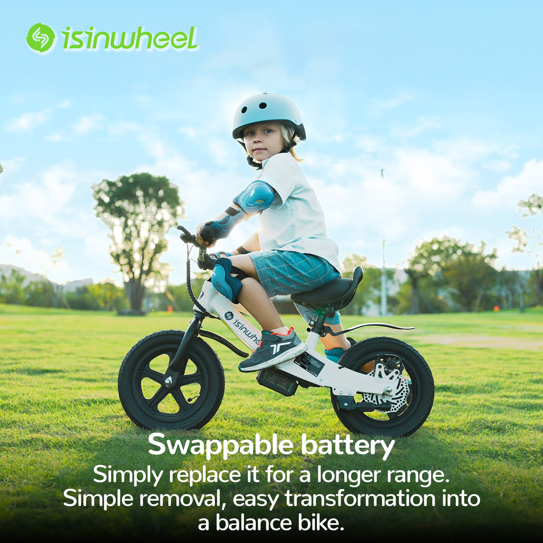 iSinwheel SK12 Electric Balance Bike for Kids, 150W for 3-6 age, Two Speed up to 6.2 mph Motorcycle , 12 inch Pneumatic Tire with Dual Brake for Boys and Girls White