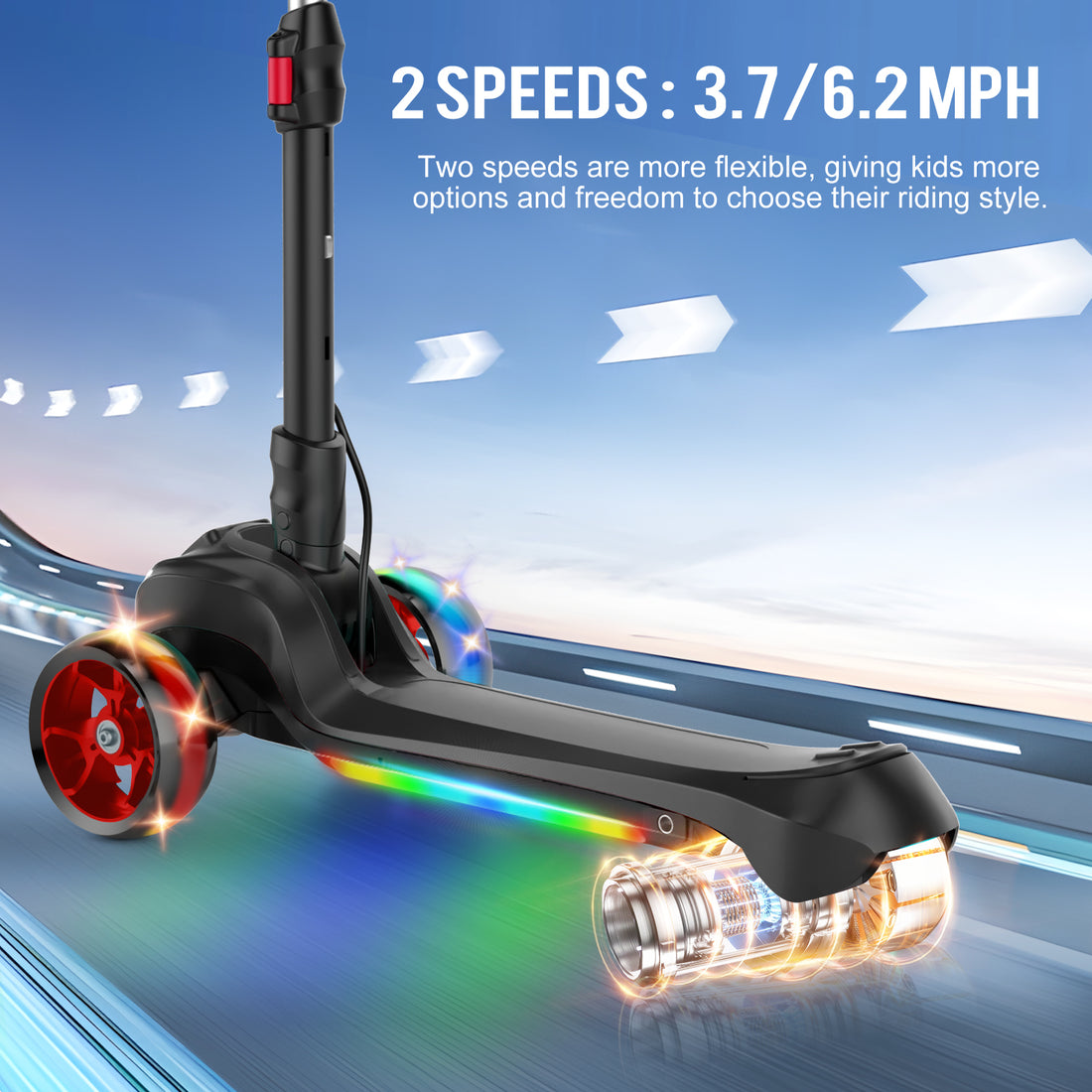 Electric Scooter for Kids Ages 3-8, 3-Wheel Electric Scooter, Electric Kick Scooter with 2 Speed, Long Battery Life, Bluetooth Music, Flashing LED Wheels, Adjustable Height, Gift for Boys/Girls