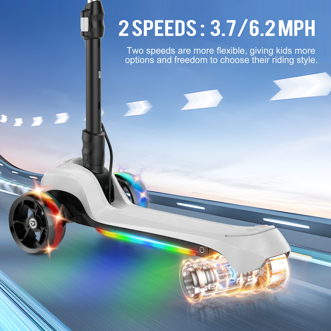 Electric Scooter for Kids Ages 3-8, 3 Wheels Electric Scooter, Electric Kick Scooter with 2 Speed, Long Battery Life, Bluetooth Music, Flashing LED Wheels, Adjustable Height