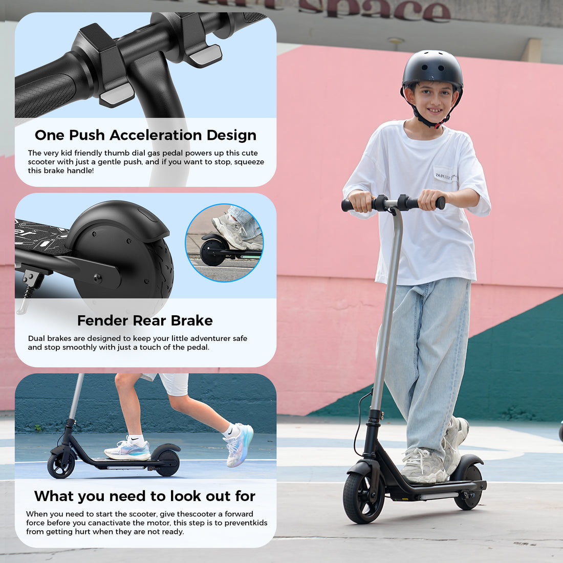 iScooter Electric Scooter for Teens Kids 6-12, 150W Kids Escooter with Pedal Breathing Light & 6 / 10MPH for Boys Girls Silver