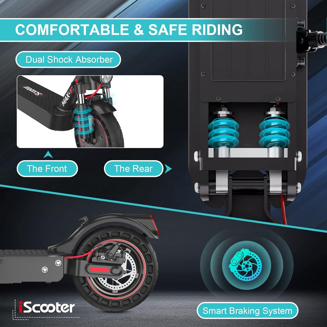 iScooter Electric Scooter, Up to 21 MPH, 10" Solid Tires, 500W Motor, 30 miles Long-Range Battery, Electric Scooter for Adults Teens, Foldable & Portable Commuting Scooter with Double Braking System
