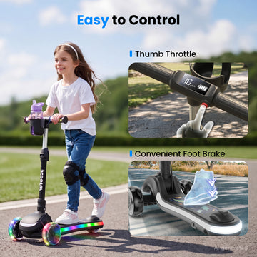 Electric Scooter for Kids Ages 3-10, 3 Wheels Kids Electric Scooter, LED Display, Thumb Throttle, 2 Safe Speeds, 3 Adjustable Height, Long Battery Life, Flashing LED Wheels,E-Scooter for Boys/Girls