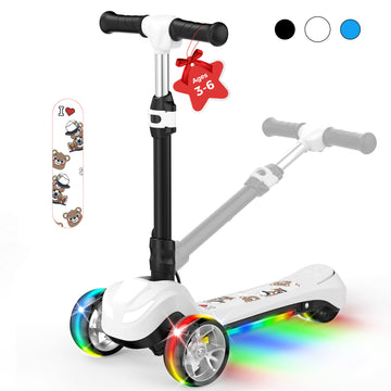 iScooter Electric Scooter for Kids 3+, 3-Wheels 70W Motor Escooter & Light-Up Wheels and Pedal, Foldable & Height Adjustable Toddler Motorized Scooters, E-Scooter for Girls Boys(White)