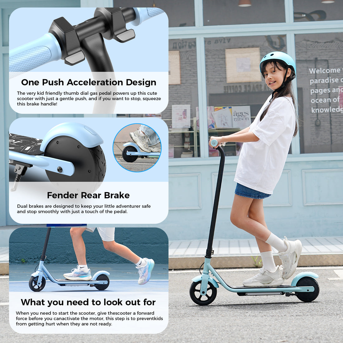 iScooter Electric Scooter for Teens Kids 6-10, 150W Kids Escooter with Pedal Breathing Light & 6 / 10 MPH for Boys Girls Blue