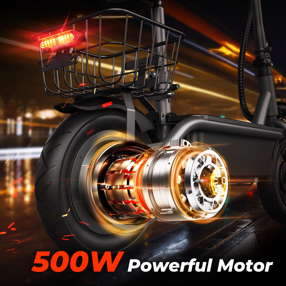 iSinwheel F2 500W Foldable Electric Scooter with Seat for Teen Adults,10 Inch Commuter Escooter with Basket & Wide pedals - Up to 18 Miles 19 Mph
