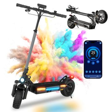 R9 Electric Scooter for Adults, 1000W 10" Tire, Max 28 Mph & 28 Miles Range Off-road scooter with Ambient Lighting, Dual Suspension Systems