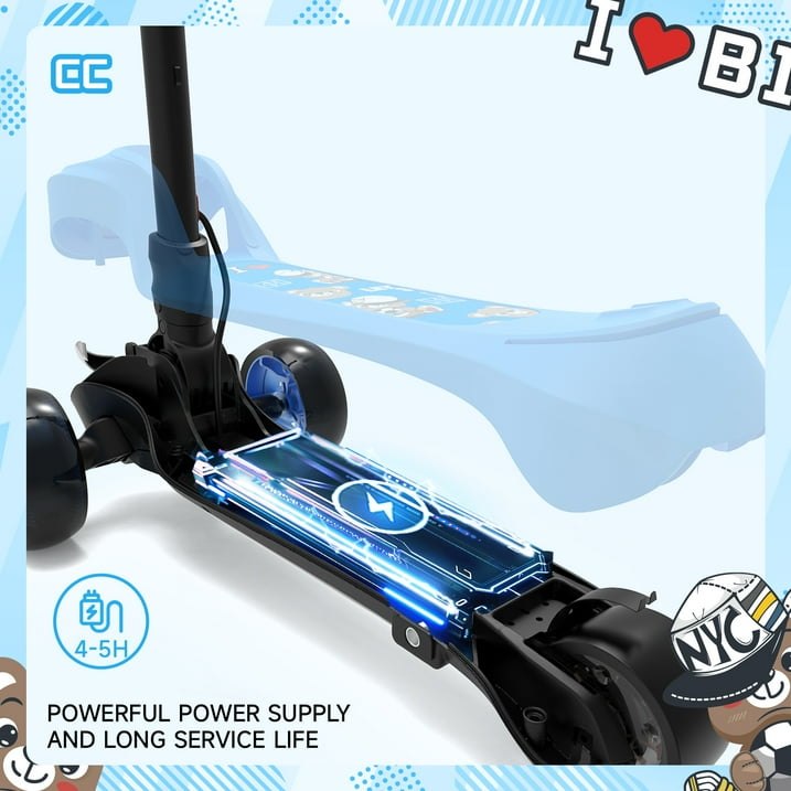iScooter Electric Scooter for Kids 3+, 3-Wheels 70W Motor Escooter & Light-Up Wheels and Pedal, Foldable & Height Adjustable Toddler Motorized Scooters, E-Scooter for Girls Boys(Blue)