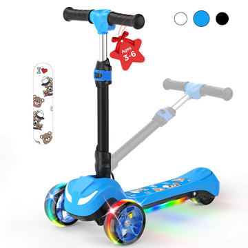 iScooter Electric Scooter for Kids 3+, 3-Wheels 70W Motor Escooter & Light-Up Wheels and Pedal, Foldable & Height Adjustable Toddler Motorized Scooters, E-Scooter for Girls Boys(Blue)