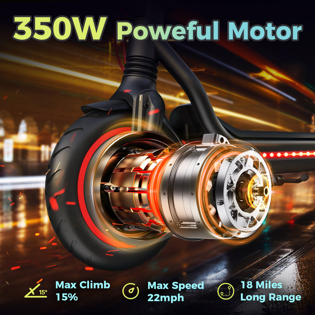 22MPH Electric Scooter for Adults, 350W Motor, 18 Miles Long Range, Foldable Commuter Scooter with Turn Signal Light & APP Control, Black - Smart Mobility for Urban Travel