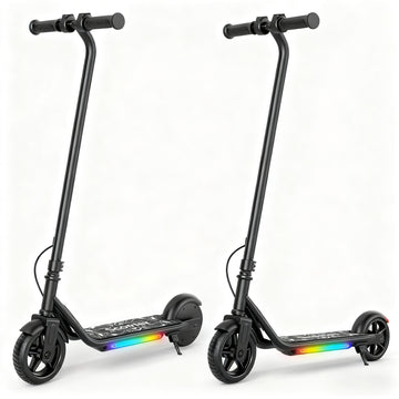 Electric Scooter for Kids, 150W Motor, Simple One-Button Control, 2 Safe Speeds (6/10 MPH), Colorful Lights, Magnetic Charging, Dual Brake System, Ideal Presents for Boys & Girls