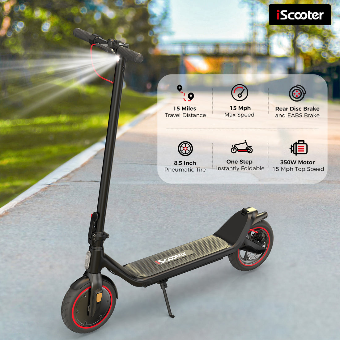 iScooter i8L Electric Scooter, 350W 15.6mph Top Speed Escooter, up to 15Miles Range, Foldable Commuting Electric Scooter for Adults & Students with Double Braking System