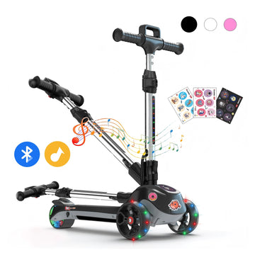 iScooter Electric Scooter for Kids Ages 3-6, Bluetooth Music Speaker, LED Light-up Wheels, Thumb Accelerator, 3-Adjustable Height Toddler Motorized Scooters, 3-Wheels Electric Scooter for Girls/Boys