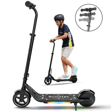 iScooter Electric Scooter for Kids 6-12, 3-Lighting Effects Escooter with 9KM Range, 3/6/10 Mph, Dual Breaking & Adjustable Height E-Scooter Gifts for Boys Girls Black