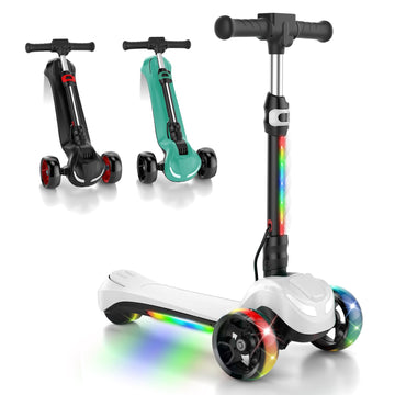 Electric Scooter for Kids Ages 3-8, 3 Wheels Electric Scooter, Electric Kick Scooter with 2 Speed, Long Battery Life, Bluetooth Music, Flashing LED Wheels, Adjustable Height