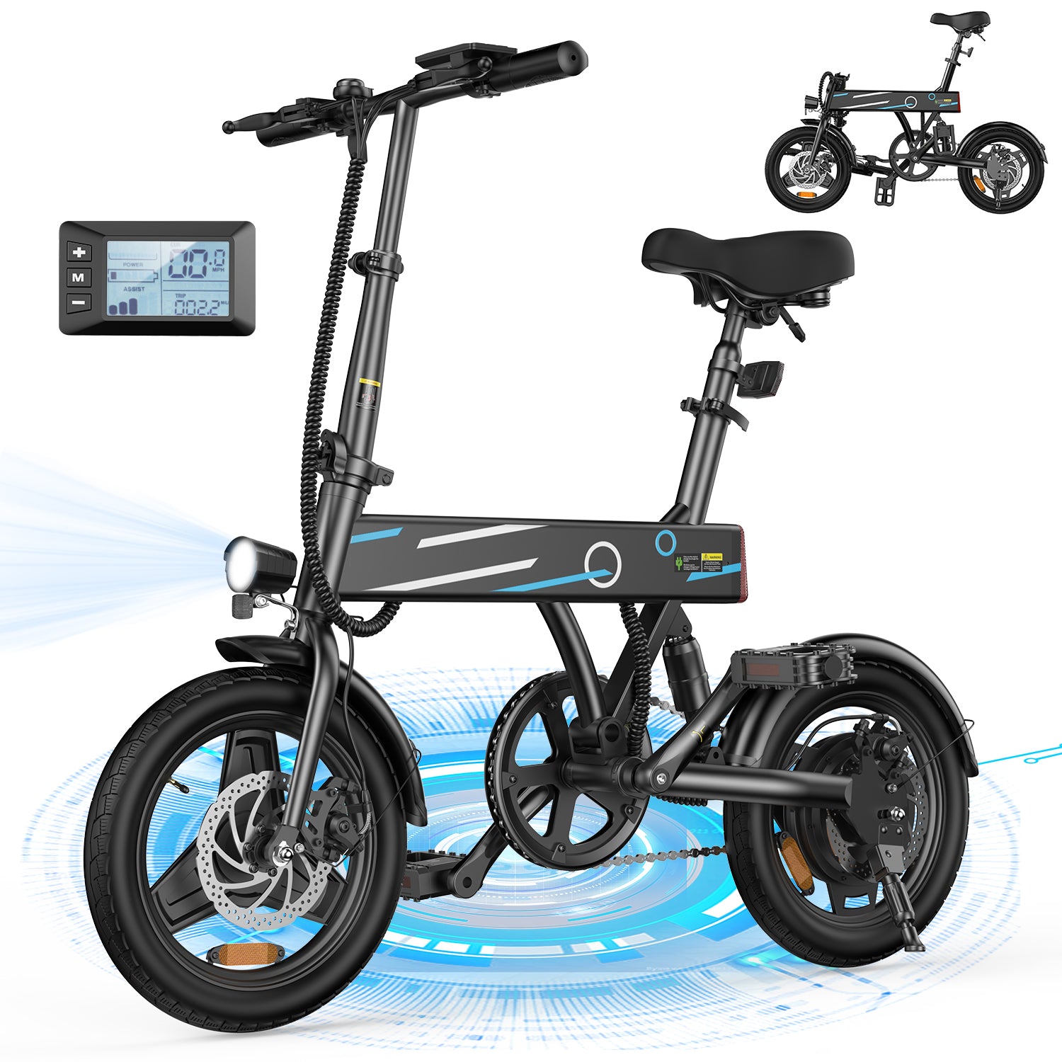 iScooter 750W Peak Ebike for Teens,14" Folding Electric Bicycle,20 mph Campus Mini E-bikes,Black
