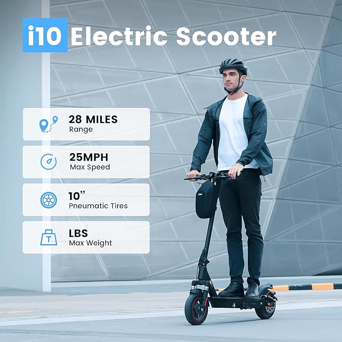 iScooter Electric Scooter Adults, 28 Miles Max Range, 25 Mph Max Speed,650W Motor,10" Pneumatic Tires, Dual Suspension, Foldable Commuting Electric Scooter with APP and Turn Signals