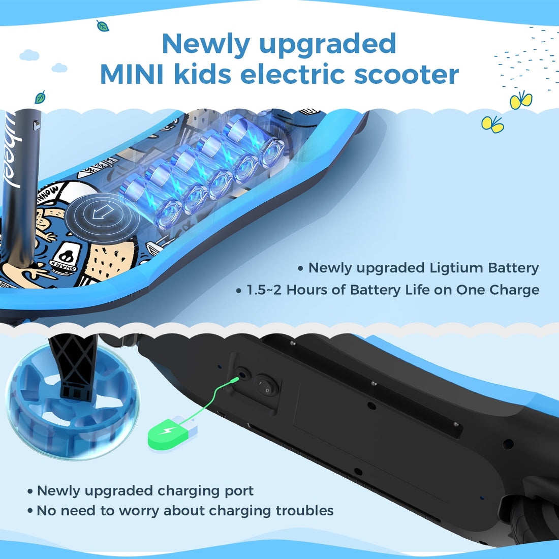 iSinwheel Kid 3 Wheel Electric Scooter, Height Adjustable Folding Pedal Scooter for 3-8 Years Old with Flashing Wheels for Boys and Girls Blue (Gift Box)